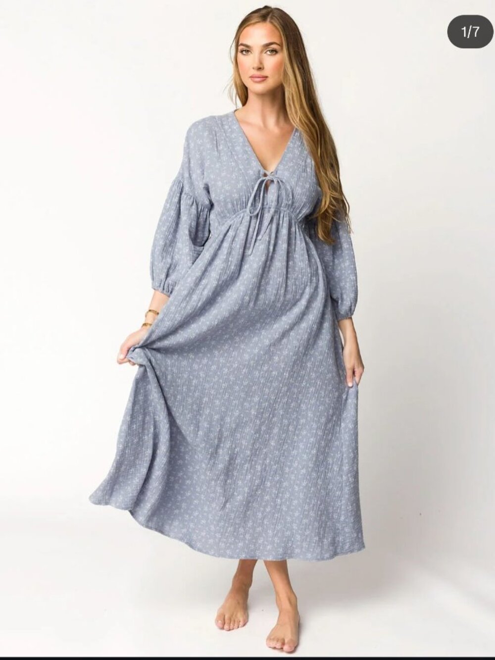 Worth Collective Hunter 100% Cotton Gauze Midi Dress in Indigo, XS